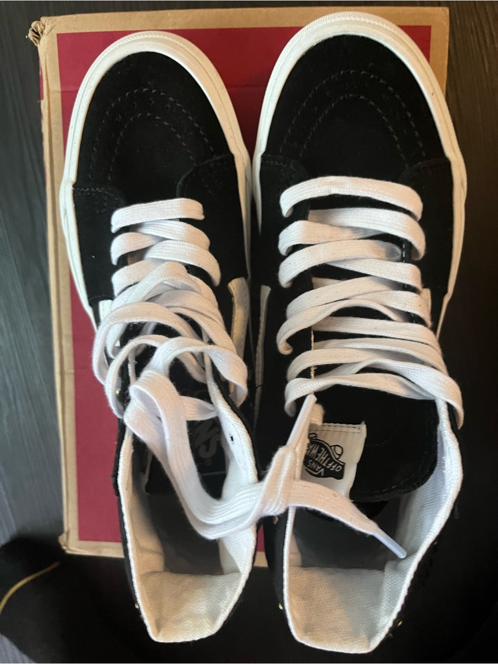 Vans NEX with both black and em
 White High-Top sneaker shoe with embroidered
